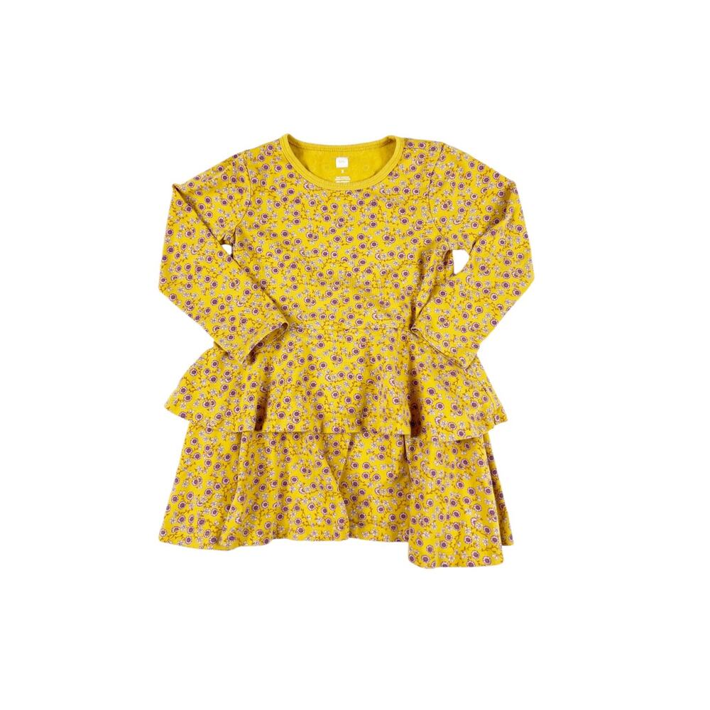 Tea Collection Valley Of The Flowers Peplum Dress Yellow Size 3